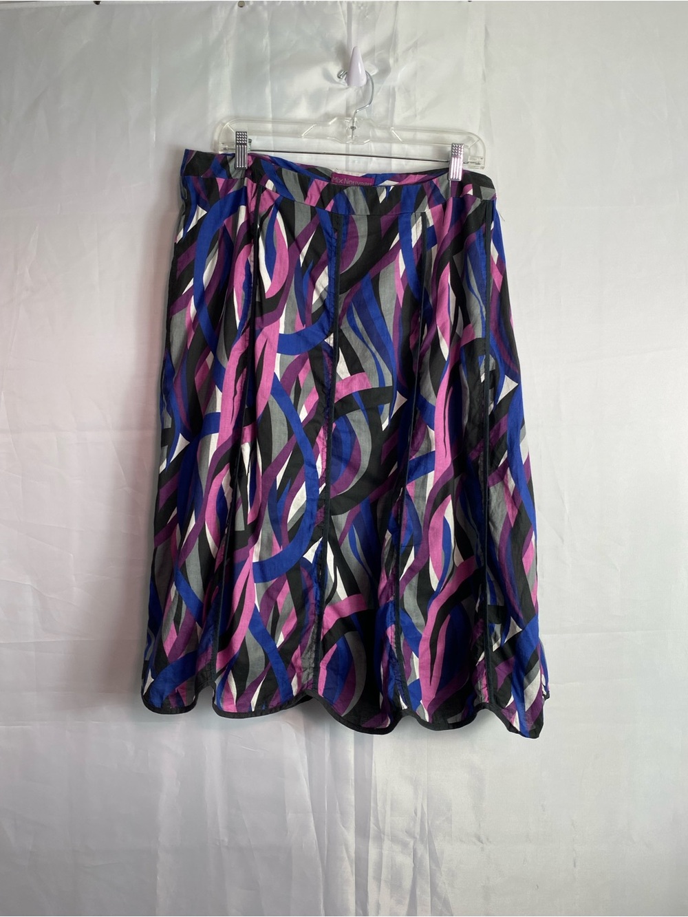 Printed Midi A-Line Skirt in Pink, Blue & Black